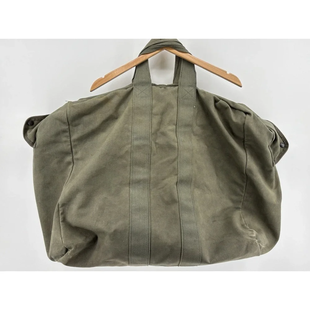 US Army Military Canvas Flyers Aviator Kit Bag Olive Green Double Strap 1980s
